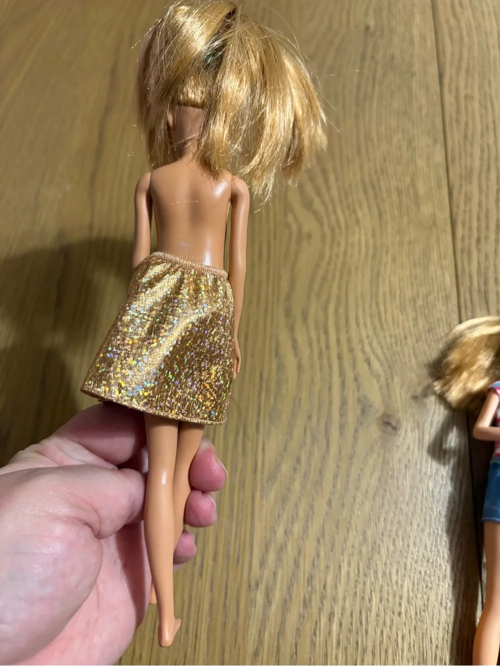 Barbie Dolls with Gold Glitter Skirt and Pink-Blue Striped Top